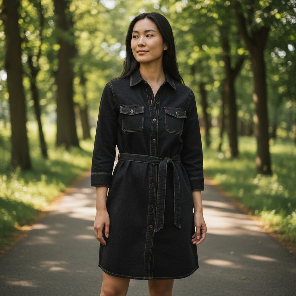 Vintage Y2K 2000s Emergency Exit Denim Mini Dress Small Button Up Belt Collared